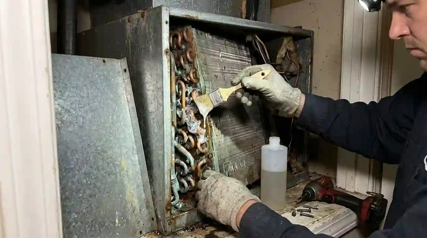 Checking an indoor AC coil for refrigerant leaks
