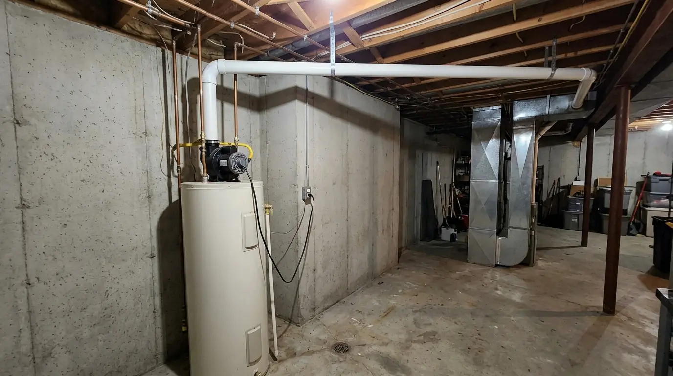 Power-vent water heater with PVC venting