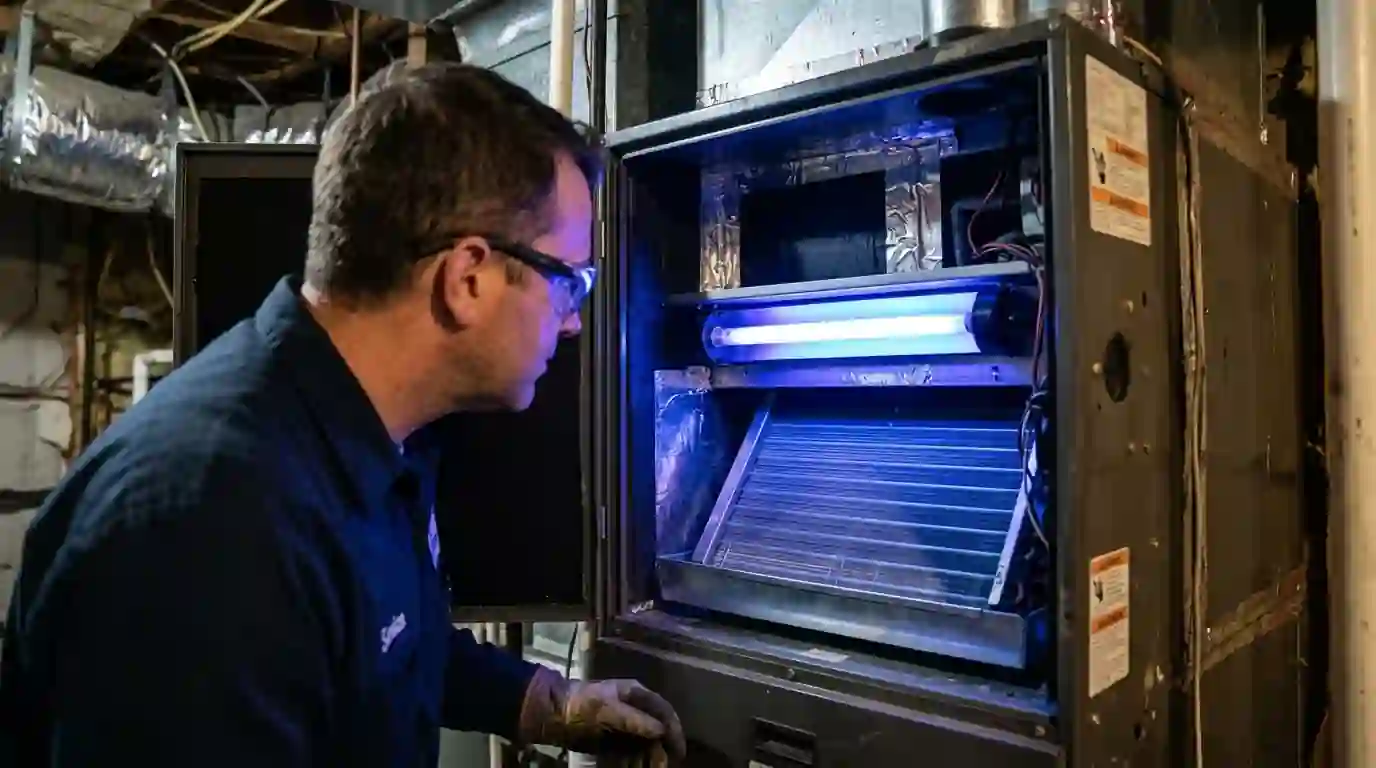 UV light installed above an evaporator coil