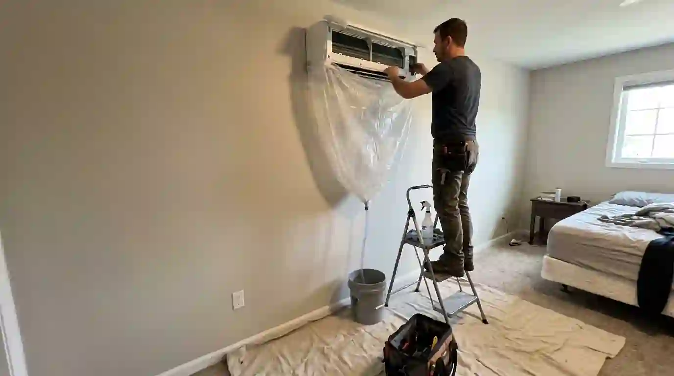 Mini-split head set up for a deep cleaning
