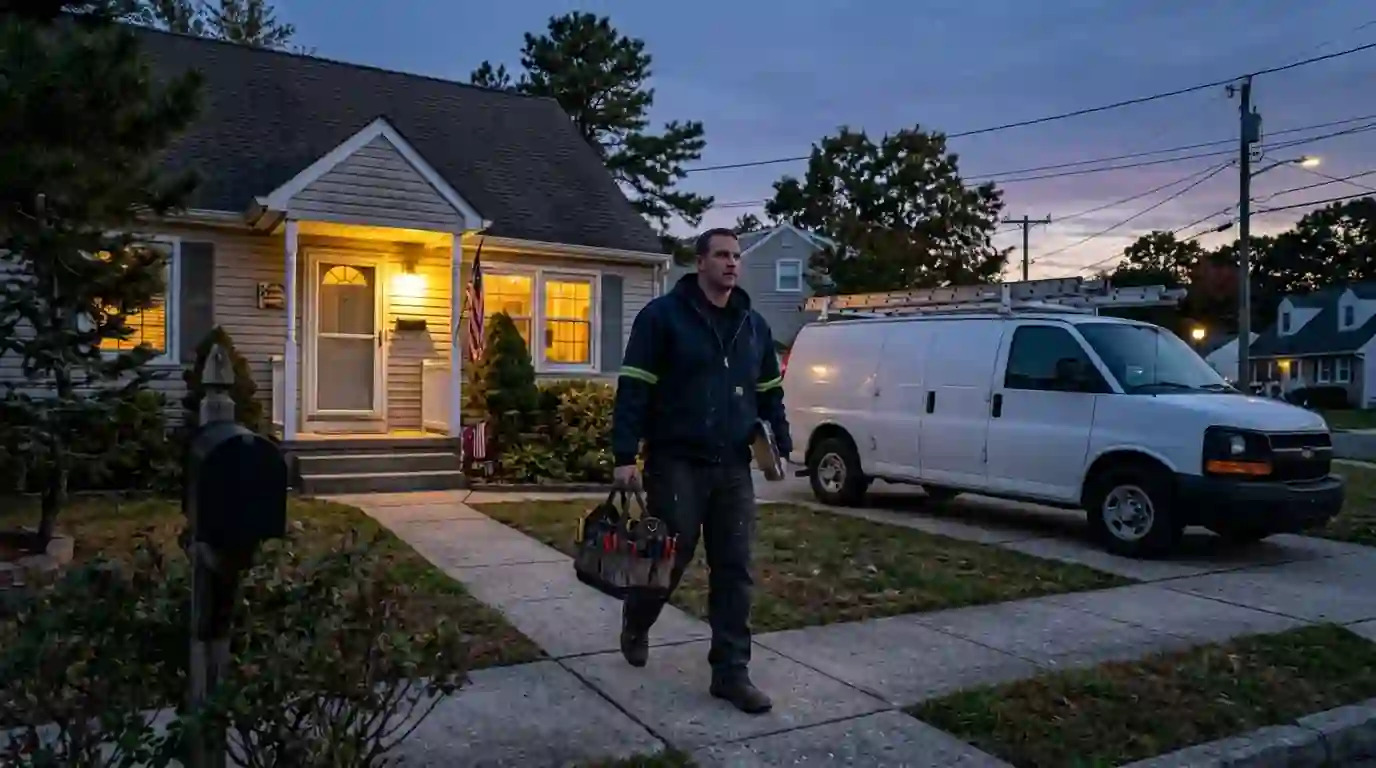Technician leaving a South Jersey home after a service call