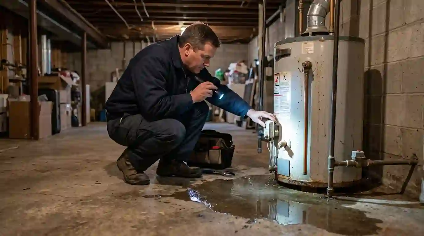 Tracing a leak at the base of a water heater