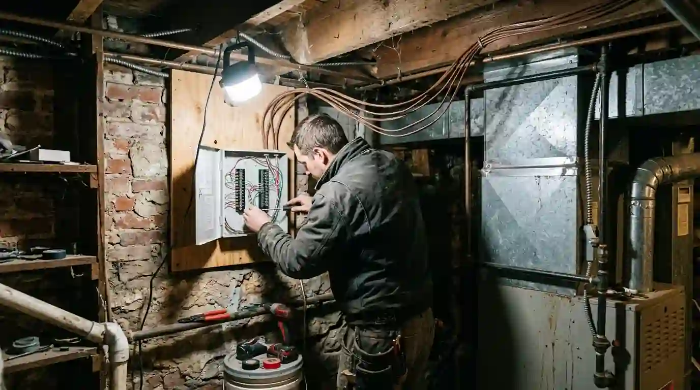 Wiring a zone control panel in a rowhome basement