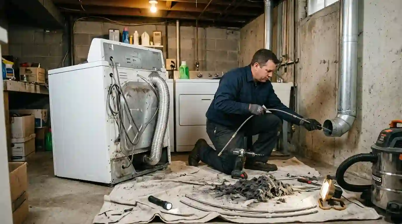Cleaning a dryer vent behind the dryer