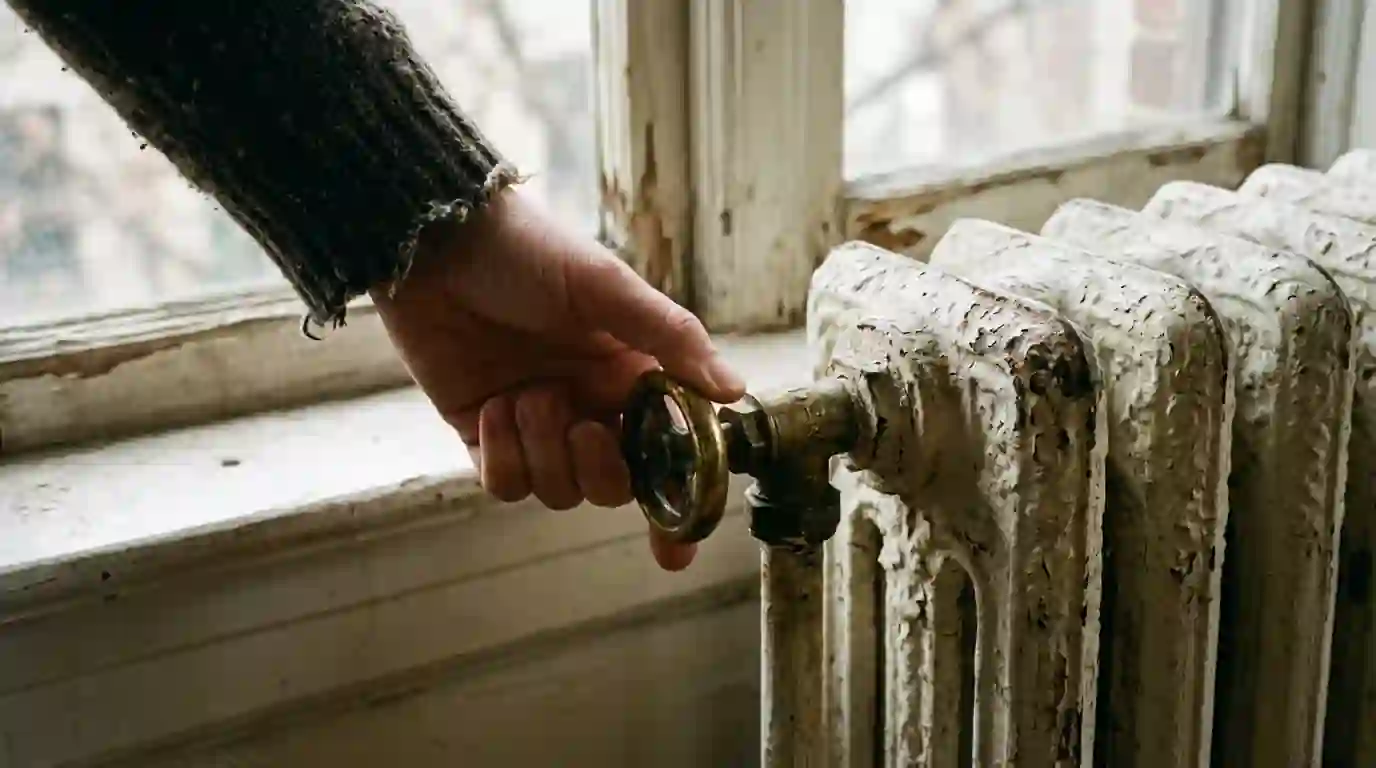Hand turning a brass radiator valve