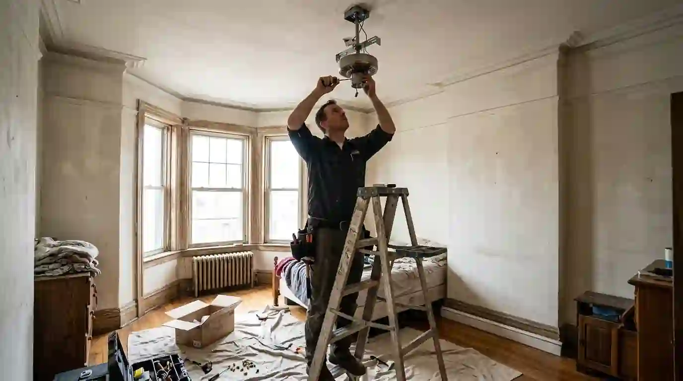 Mounting a ceiling fan in a rowhome bedroom