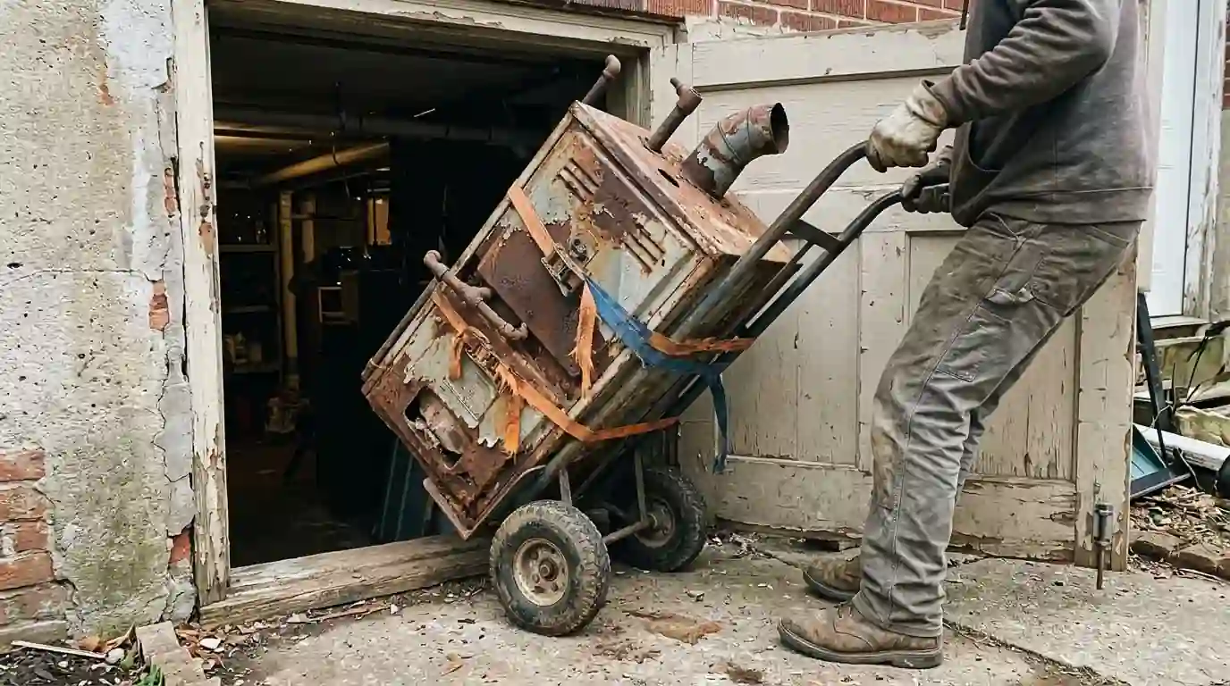 Old furnace being removed