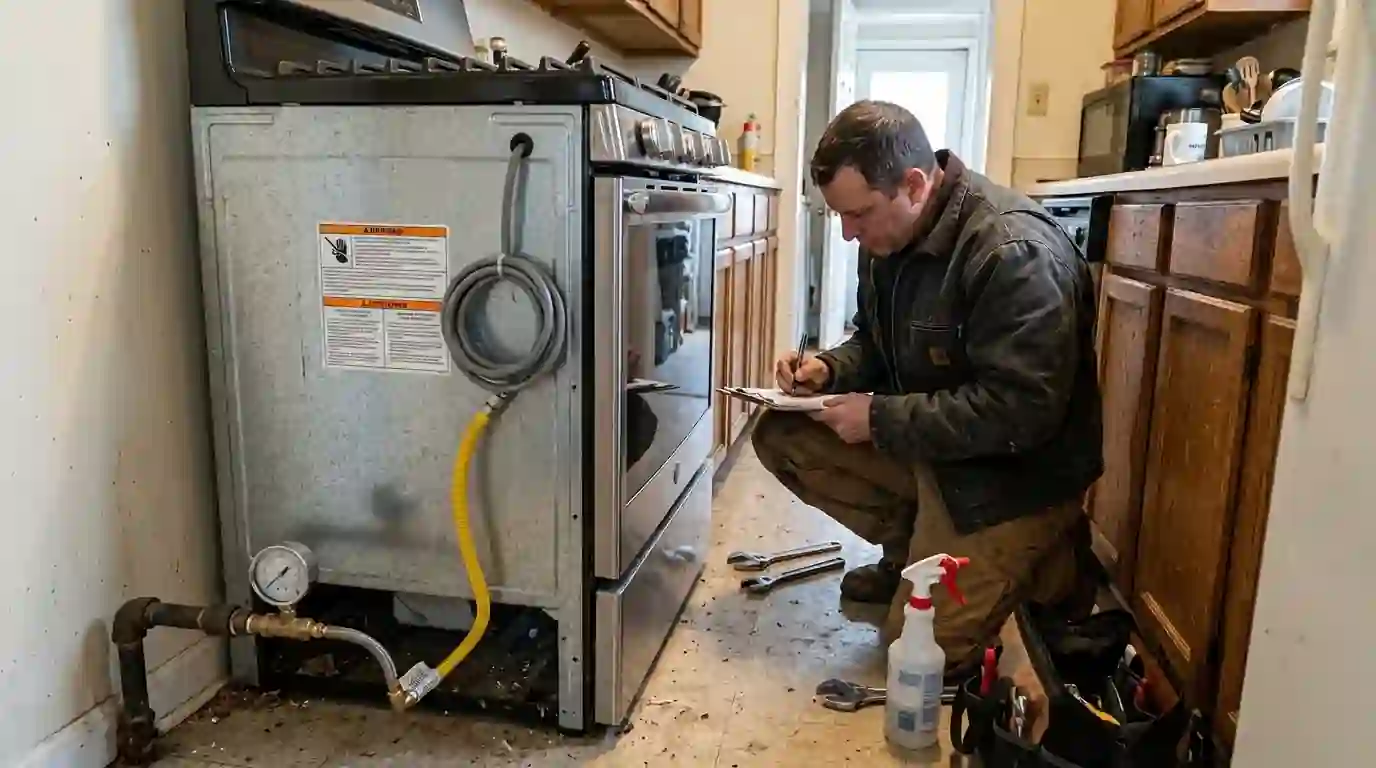 Pressure testing a new gas line before the range is connected