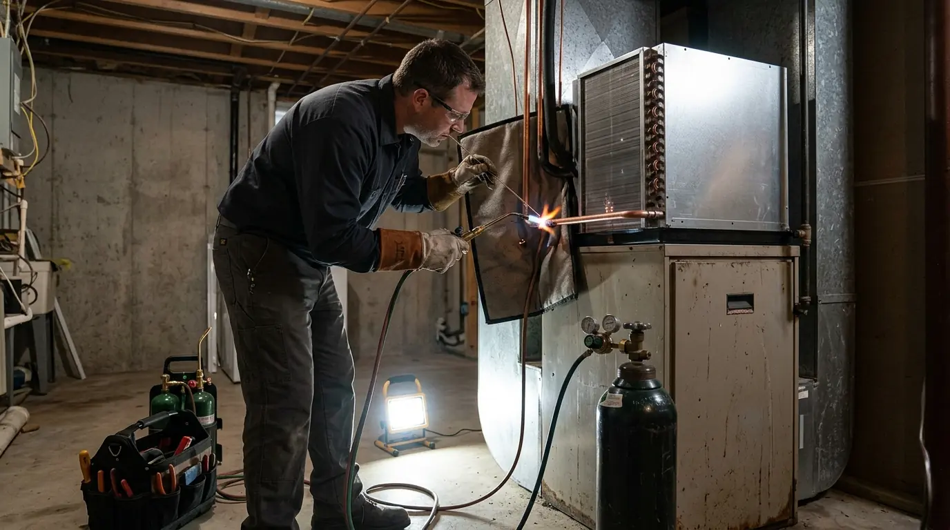 Brazing the line set to a new indoor coil