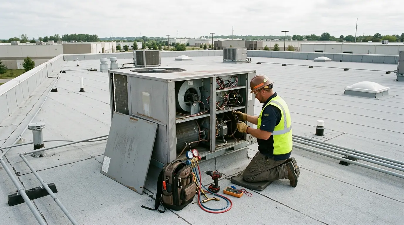 Rooftop unit service on a Pennsauken commercial building