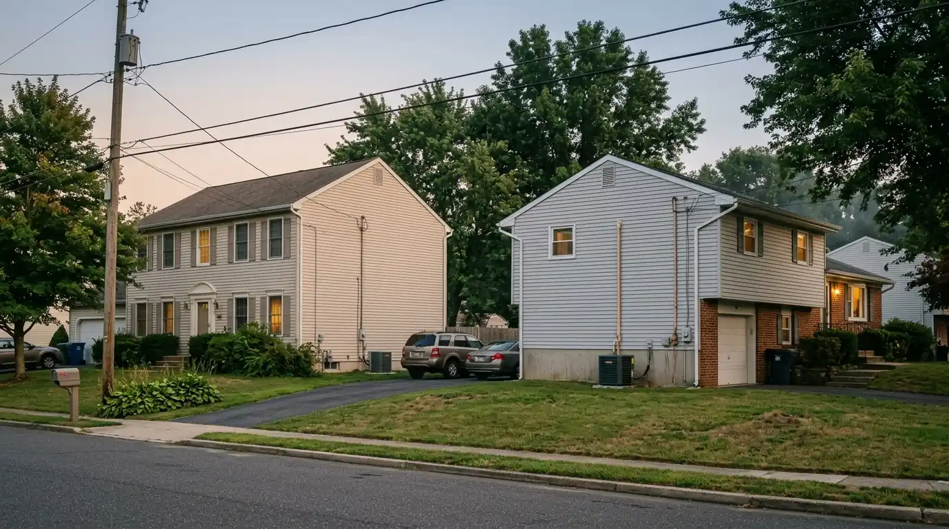 Colonial and split-level homes in a Gloucester County subdivision