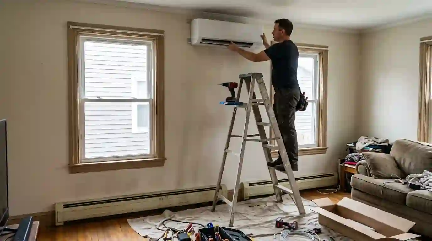 Ductless heat pump head going in above baseboard heaters