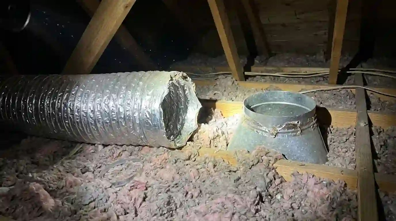 Disconnected attic duct run found during an inspection
