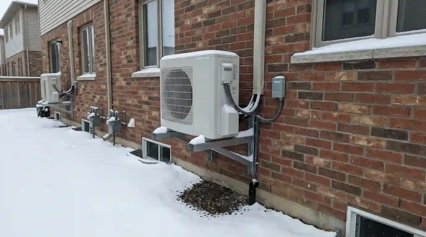 Cold-climate heat pump mounted above the snow line