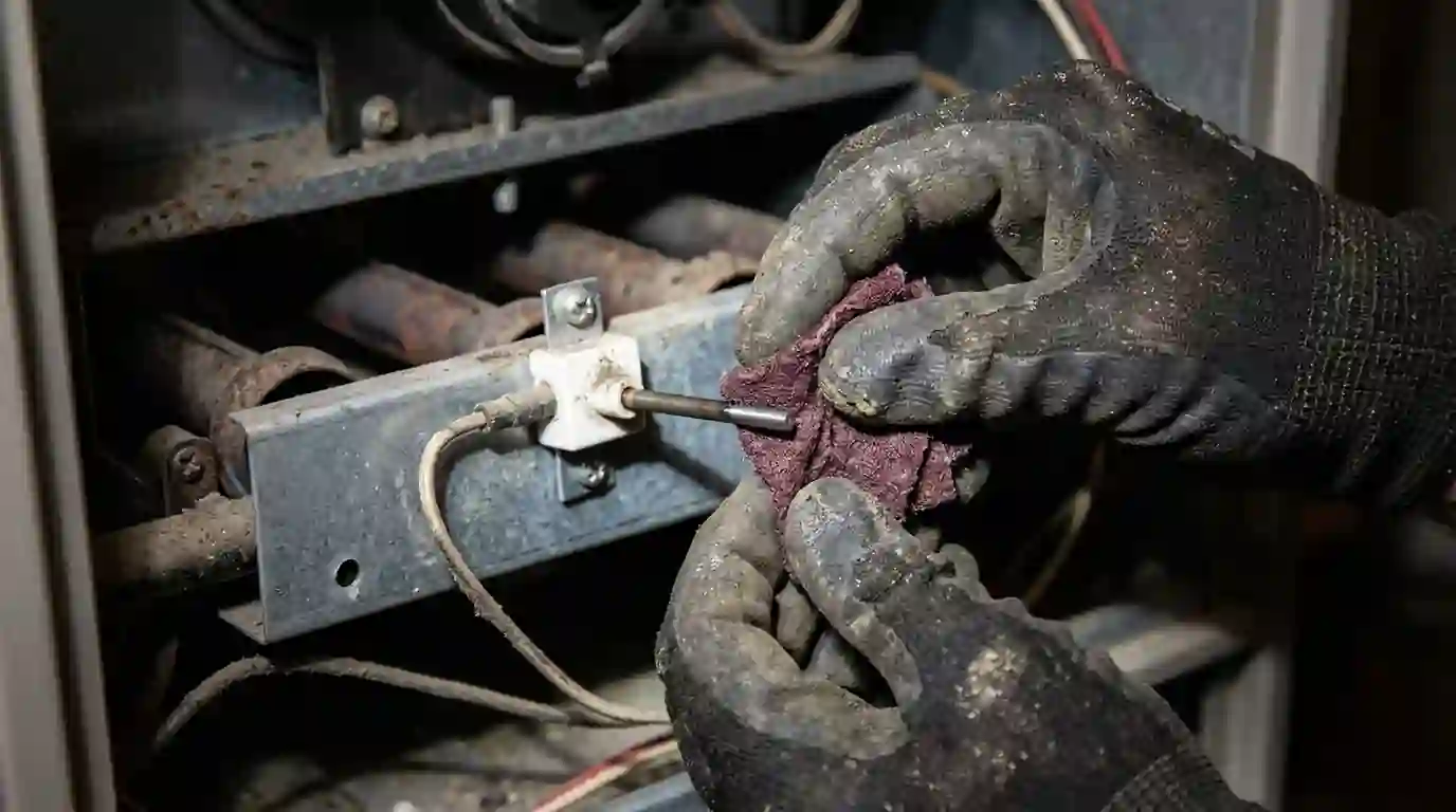 Cleaning a furnace flame sensor