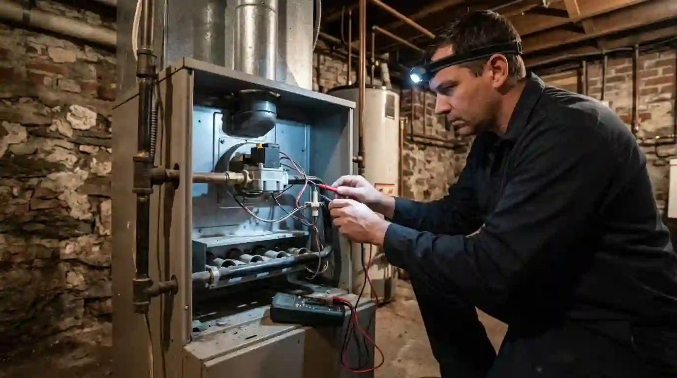 Technician testing a furnace ignitor