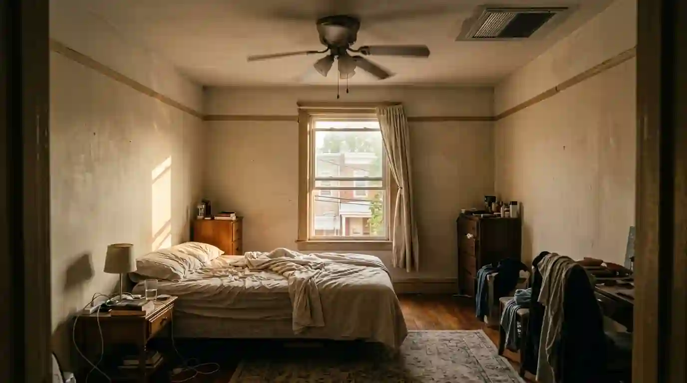 Hot third floor bedroom in a Philadelphia rowhome in summer