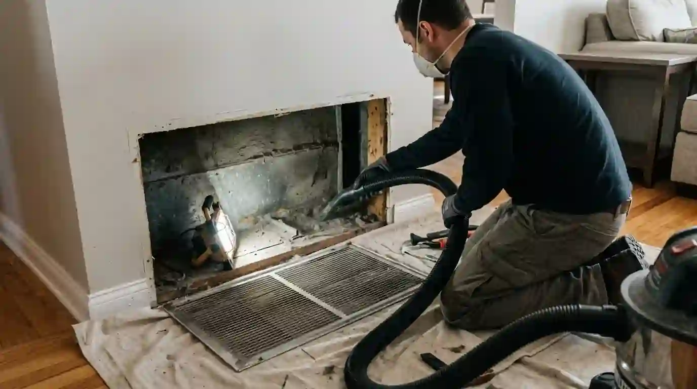 Dusty return cavity opened for cleaning