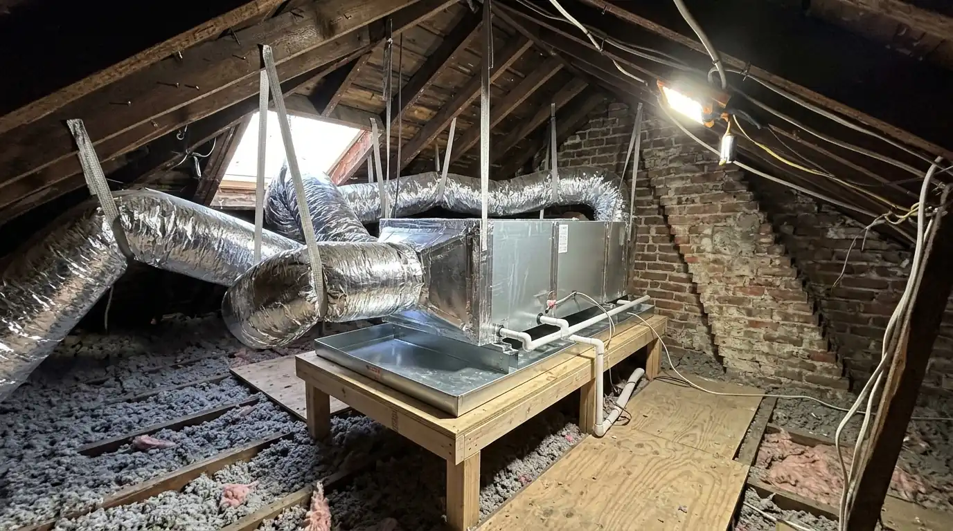 Attic air handler installed for central air